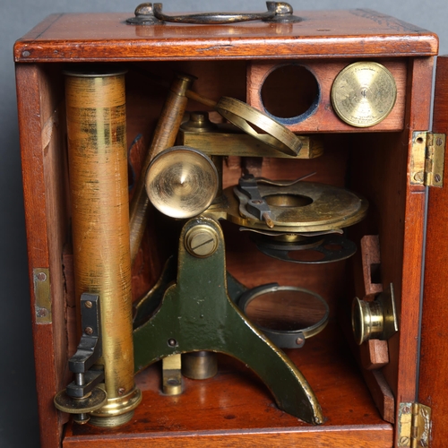 3074 - 'J & C Robbins, 146 Aldergate Street' - a 19th century brass monocular microscope, in bespoke wooden... 