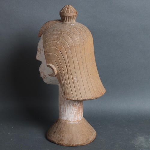 3102 - An African Igbo tribal Igbo carved bust with applied kaolin to surfaces, height 36cm.