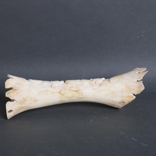 3145 - Carved Buffalo bone depicting Bears
The bone retaining original shape but decoratively carved at eit... 