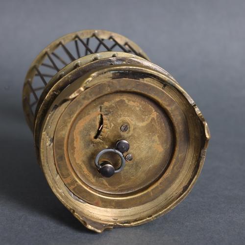 3166 - A small brass cased bird cage automaton clock, with bird, height 13cm.