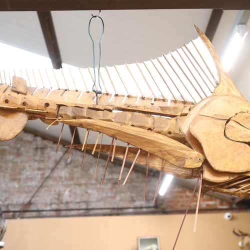 3364 - Clive Fredriksson - a large contemporary wooden sculpture, study of a Swordfish, length 225cm.