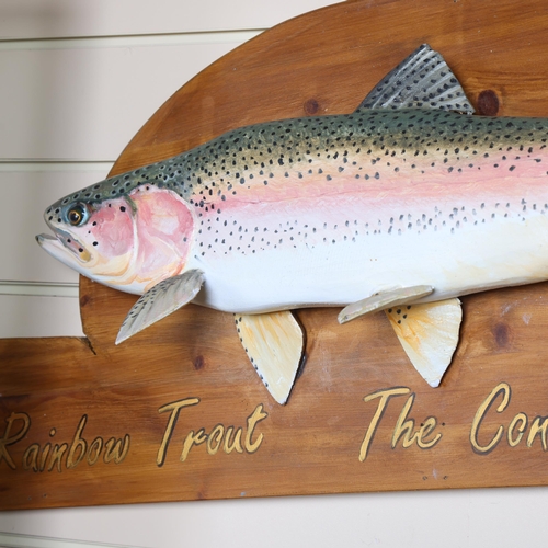 3372 - Clive Fredrikson - a stained pine and 3-dimensional advertising sign, 'Rainbow Trout, the connoisseu... 