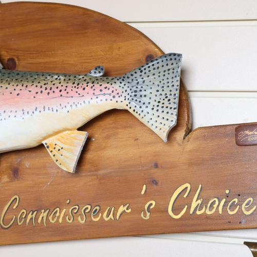 3372 - Clive Fredrikson - a stained pine and 3-dimensional advertising sign, 'Rainbow Trout, the connoisseu... 