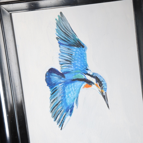 3376 - Clive Fredriksson - oil on wood panel, Kingfisher and Stickleback, signed and dated, framed, overall... 