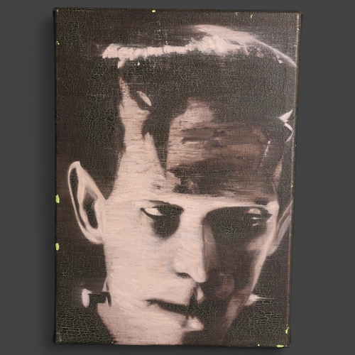 3382 - Jago Max Williams, Frankenstein's monster, contemporary oil on canvas, unsigned, 35cm x 25cm, unfram... 