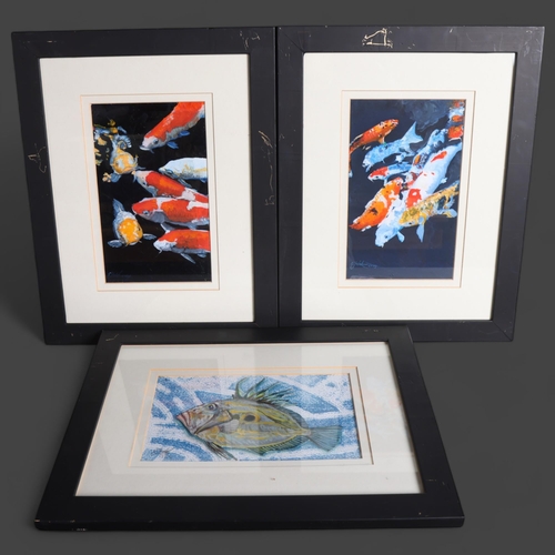 3383 - Clive Fredriksson - a pair small oils, study of Koi carp, signed, framed, and one other, (3).