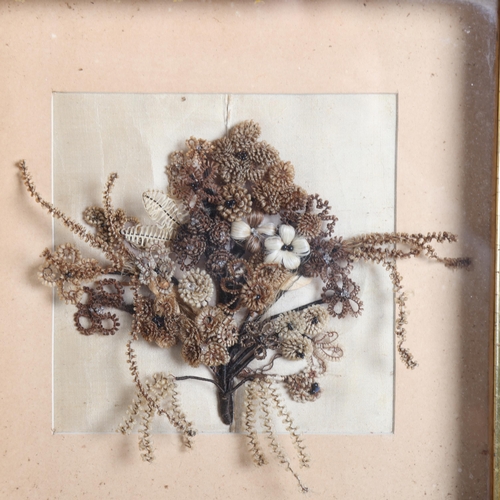 3389 - Natural History : a Victorian, framed and glazed, a dried flower Mourning Wreath arrangement, 28.5cm... 