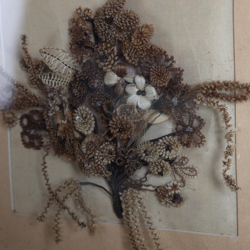 3389 - Natural History : a Victorian, framed and glazed, a dried flower Mourning Wreath arrangement, 28.5cm... 