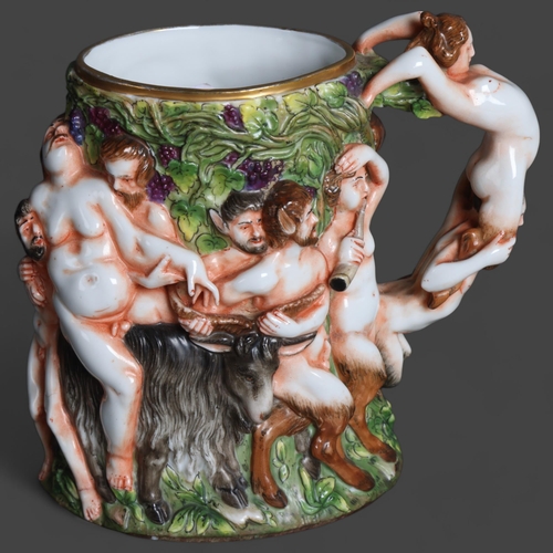 3392 - Curiosity/Macabre: a ceramic neoclassical style jug, Naples, decorated with erotic figures/scene, ma... 