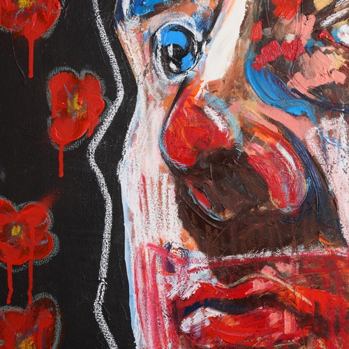 3403 - Curiosity/Macabre : Lee Ellis - oil on canvas, 'Poppies and poor choices', signed and dated verso, 2... 