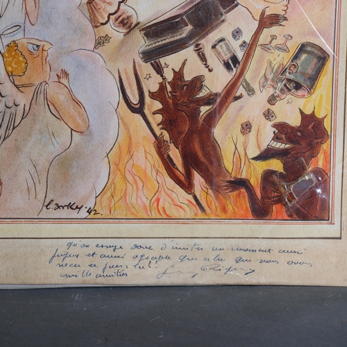 3411 - A satirical French watercolour on paper, signed and dated (1942), 47cm x 32cm.