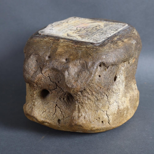 3423 - WITHDRAWN - Natural History : a Whale bone vertebrae with a scrimshaw panel in the top, 'The boats o... 