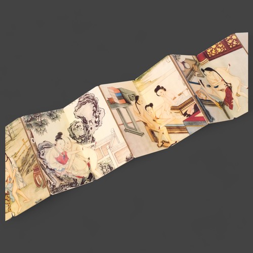 3413 - Erotica / Erotic Art: Chinese Shunga. A folding pillow book which when unfolded depicts five differe... 