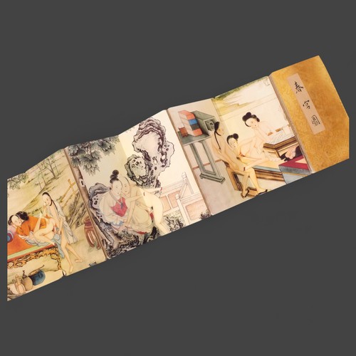 3413 - Erotica / Erotic Art: Chinese Shunga. A folding pillow book which when unfolded depicts five differe... 