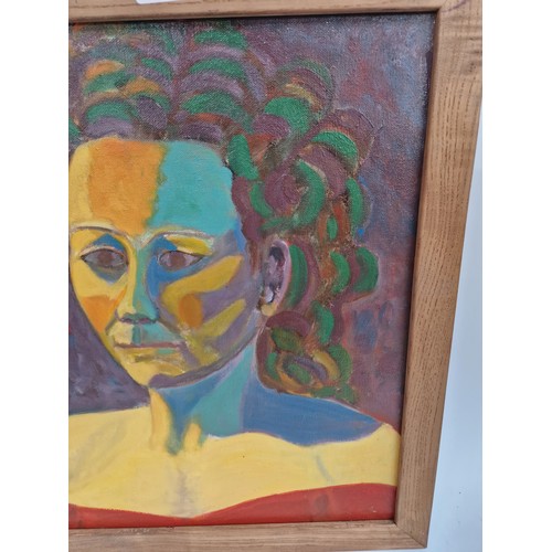 330 - An abstract oil on canvas, portrait study of a female, titled 