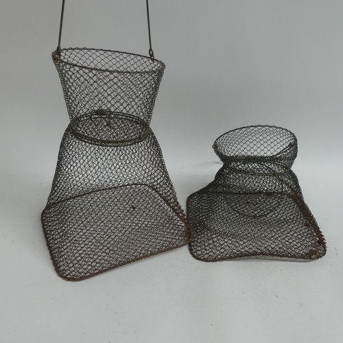 711 - 2 Vintage wire mesh collapsible fishing baskets