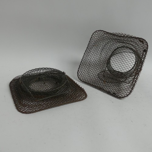 711 - 2 Vintage wire mesh collapsible fishing baskets