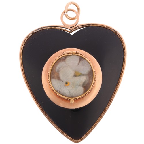 15 - A Georgian Onyx and Pearl 'Lover's Eye' Miniature Heart Pendant,

circa 1820, the polished black ony... 