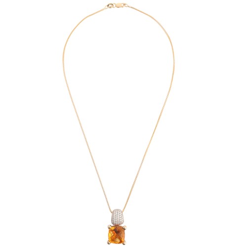 62 - A Citrine and Diamond Pendant Necklace,  

the drop pendant set with square barrel-cut citrine, susp... 