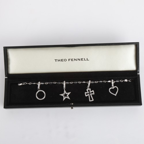 33 - THEO FENNELL - A Diamond Charm Bracelet, 

the solid cube links with four pave set modern round bril... 