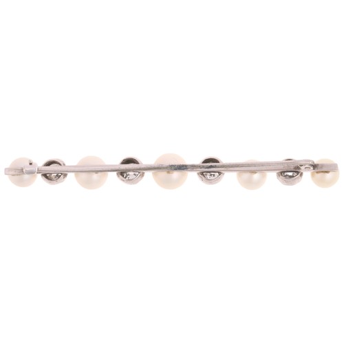 52 - An Antique Edwardian Pearl and Diamond Bar Brooch, 

circa 1905, the bar set with five graduated who... 