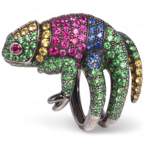 4 - BOUCHERON - A Multi-Gem 'Masy The Chameleon' Ring,

circa 2012, designed as a chameleon with curled ... 