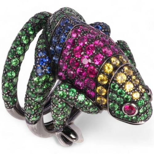 4 - BOUCHERON - A Multi-Gem 'Masy The Chameleon' Ring,

circa 2012, designed as a chameleon with curled ... 