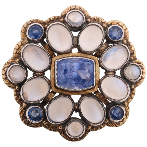 39 - SIBYL DUNLOP - A Sapphire and Moonstone Brooch,

designed in the Arts & Crafts style, of shaped oval... 