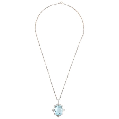 5 - An Aquamarine and Diamond Pendant Necklace,

set with an oval mixed cut aquamarine of approximately ... 