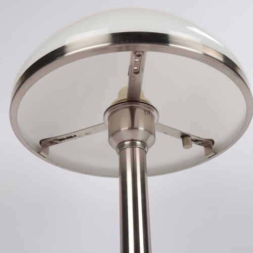 22 - A contemporary table lamp, with white glass shade on brushed steel base, no makers mark, height 38cm