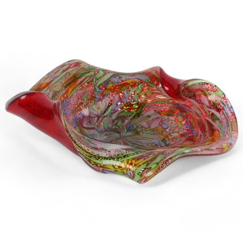 41 - A large Murano Bizantino / Tutti Frutti glass centre bowl, with red folded glass base, circa 1960s',... 