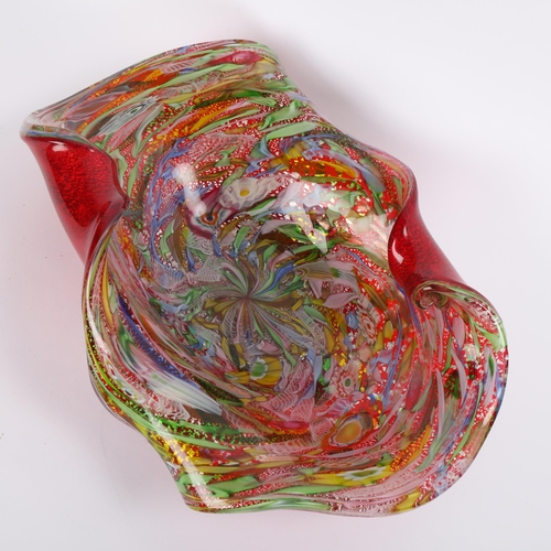 41 - A large Murano Bizantino / Tutti Frutti glass centre bowl, with red folded glass base, circa 1960s',... 