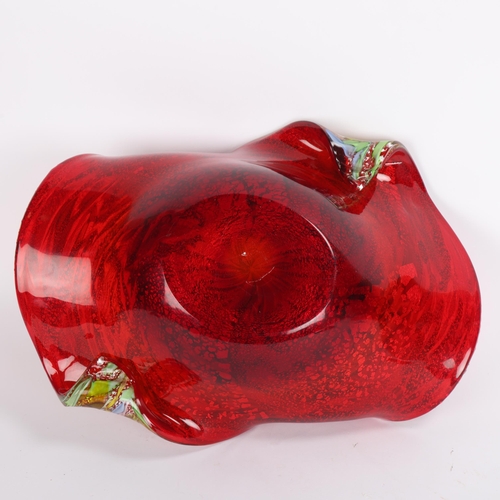 41 - A large Murano Bizantino / Tutti Frutti glass centre bowl, with red folded glass base, circa 1960s',... 