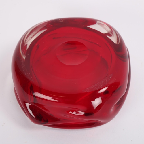 49 - A Whitefriars ruby glass knobbly bowl, diameter 15cm