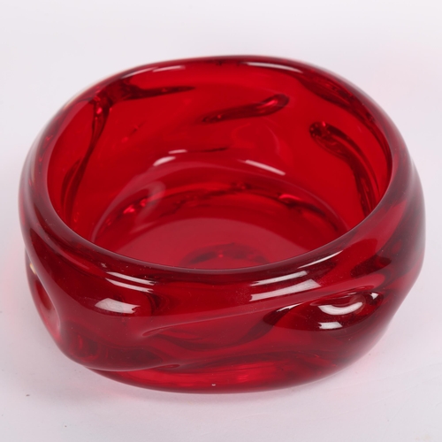 49 - A Whitefriars ruby glass knobbly bowl, diameter 15cm