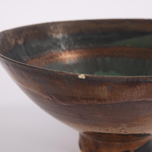 5 - SARAH PERRY (b.1945), a stoneware flared rim bowl, with green and lustre glaze, makers initials and ... 