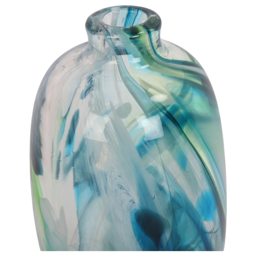 53 - ANDREW SANDERS, a studio glass vase with white blue green organic design, signed to base, height 16c... 