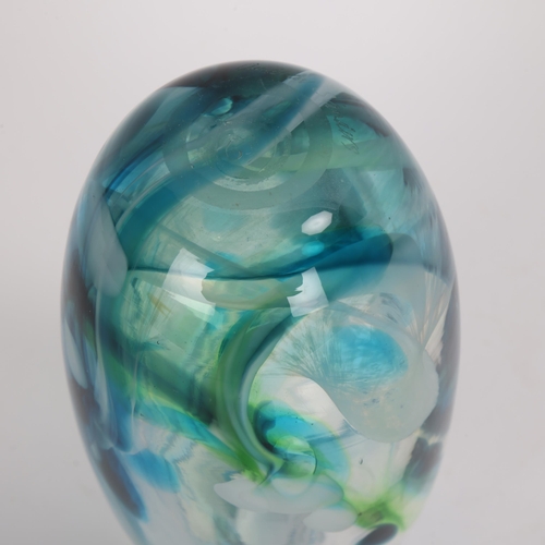 53 - ANDREW SANDERS, a studio glass vase with white blue green organic design, signed to base, height 16c... 