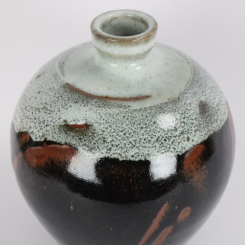 6 - MARK GRIFFITHS (b.1956), a stoneware bottle vase, with black glaze over iron slip and nuka glaze, ma... 