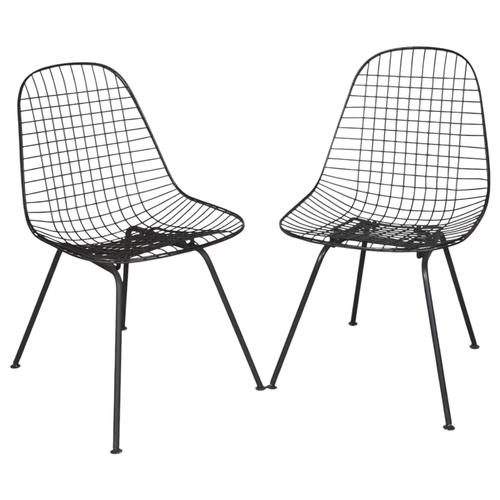 61 - A pair of RAY and CHARLES EAMES designed black wire DKR chairs, no makers marks