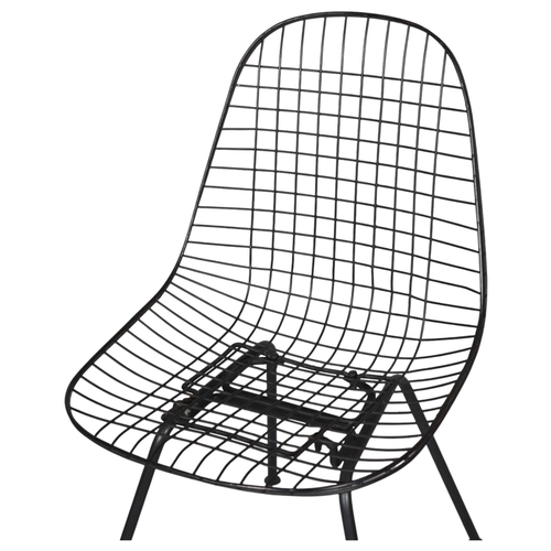 61 - A pair of RAY and CHARLES EAMES designed black wire DKR chairs, no makers marks