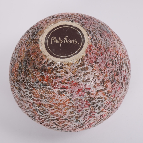 7 - PHILIP EVANS, British studio pottery, a stoneware vessel with textured glaze, incised signature to b... 