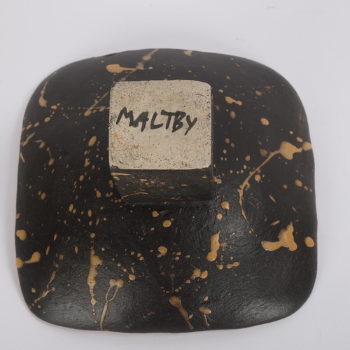 8 - JOHN MALTBY (1936-2020), a stoneware pedestal dish with abstract landscape design, signed to base,  ... 