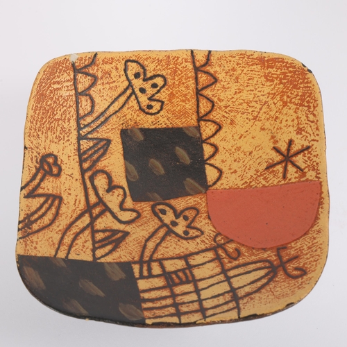 8 - JOHN MALTBY (1936-2020), a stoneware pedestal dish with abstract landscape design, signed to base,  ... 