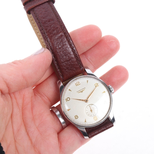 1016 - LONGINES - a Vintage stainless steel Calatrava mechanical wristwatch, ref. 5356, circa 1957, silvere... 