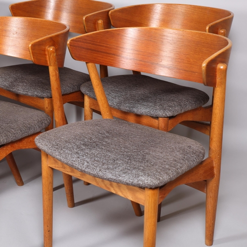 110 - HELGE SIBAST, a set of 6 mid-century Danish model 7 dining chairs, the oak frame with teak faced ben... 