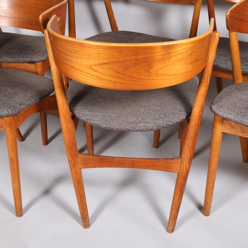 110 - HELGE SIBAST, a set of 6 mid-century Danish model 7 dining chairs, the oak frame with teak faced ben... 