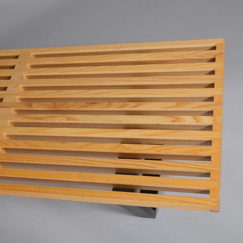 126 - A George Nelson mid-century style slatted bench in ash, height 36cm, length 121cm, depth 47cm