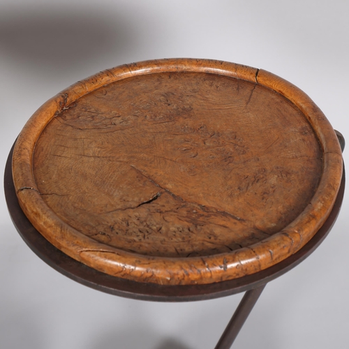 127 - A pair of solid burr oak and iron side tables by PHILIP HEARSEY, height 64cm