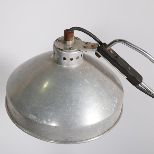 130 - A 1950s' design dentist lamp with aluminium shade and iron/chrome adjustable stem, height 150cm